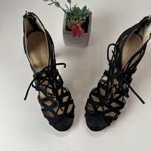 ADRIENNE VITTADINI Anjolie-1 Suede Strappy Web Heel Womens 8.5 Witchy Black - Picture 4 of 15